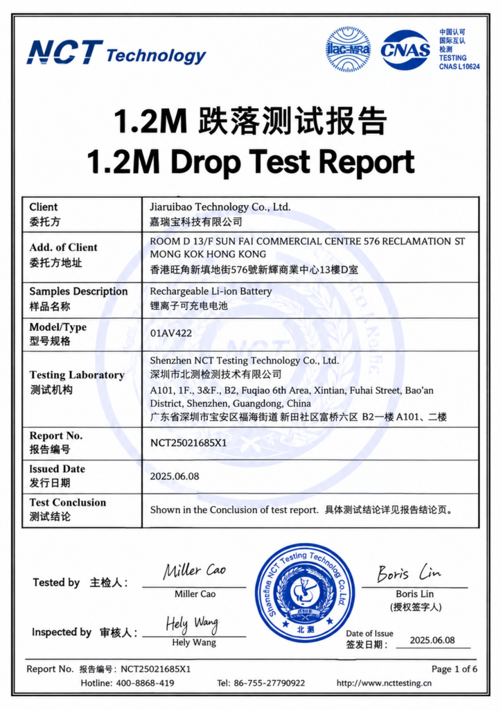 1.2 m drop test report