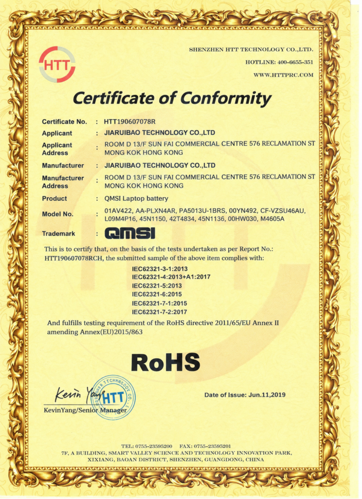 RoHS certificate