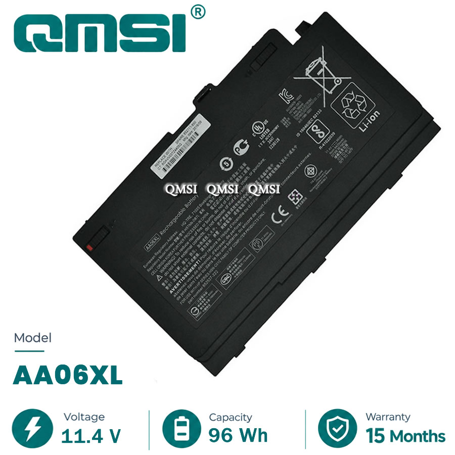 QMSI 11.4V 96Wh 7860mAh Модель AA06XL HSTNN-DB7L AA06096XL Аккумулятор для HP ZBook 17 G4 G4-1JA88AW/1RQ78EA /Y3J82AV Ноутбук