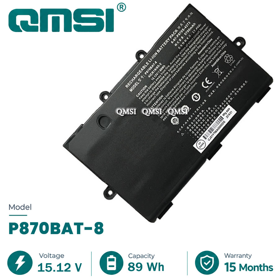 QMSI 15.12V 89WH 5700mAh Модель P870BAT-8 Аккумулятор для CLEVO P775DM3 P870DM-G P870DM3 P8700S P870DM2 Ноутбук
